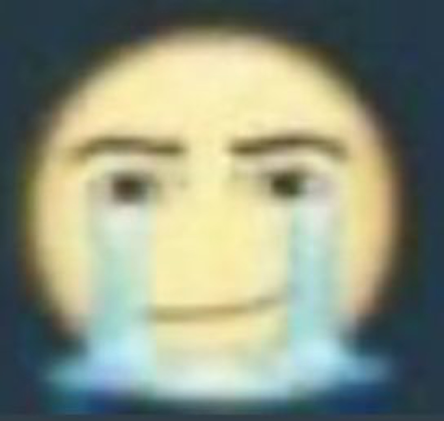 Deep-fried crying emoji with furrowed brows and streaming tears
