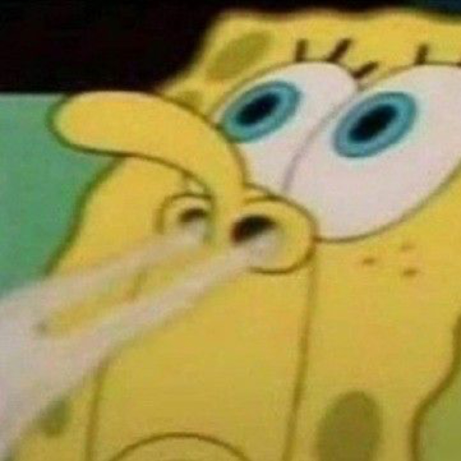 Extreme close-up of SpongeBob sniffing hard through his nostrils