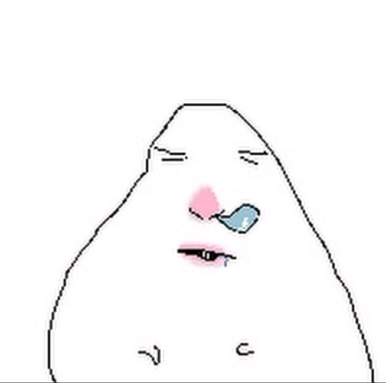 White blob cartoon character with drooping eyes and a runny nose, looking utterly defeated and sick