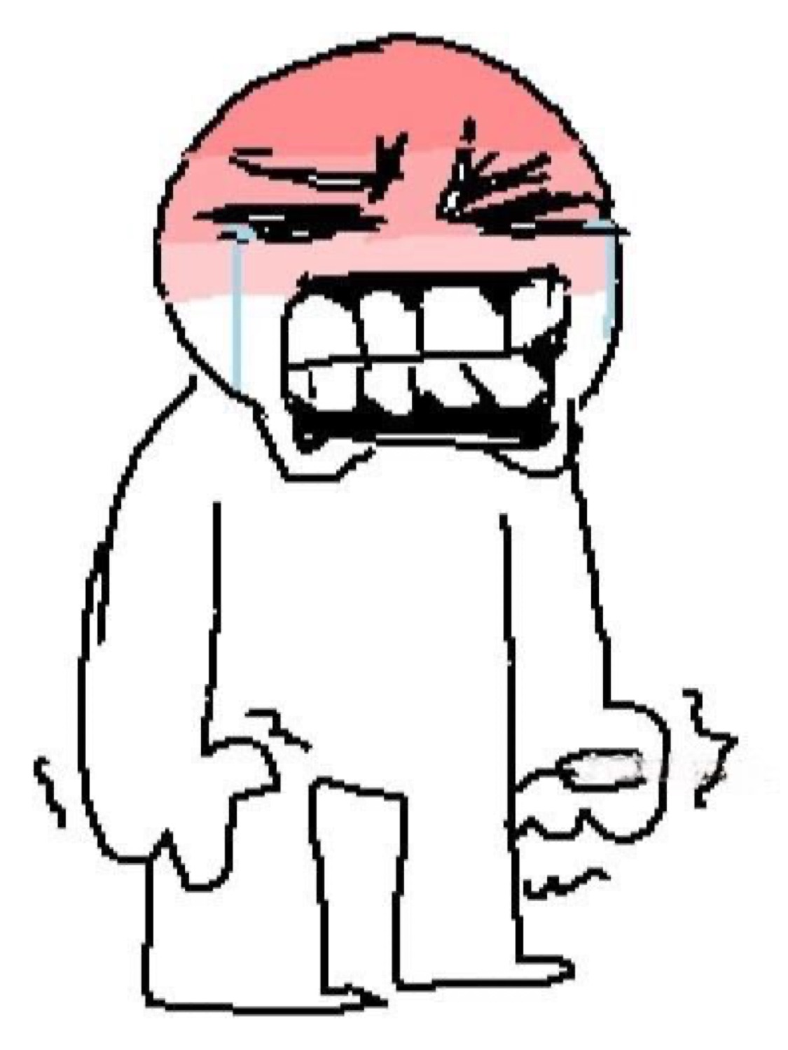 Rage guy troll face with tears streaming, teeth bared and fists clenched in pure fury