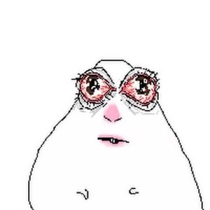 Doodled blob face with watery pink eyes and a wobbly held-back sob