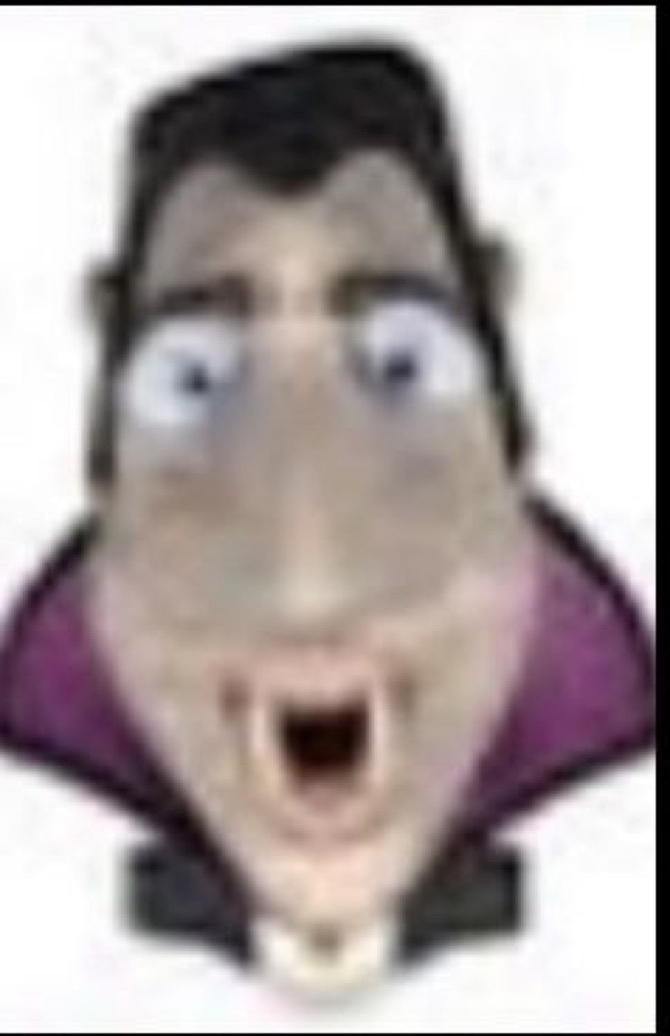 Low-res cursed Dracula from Hotel Transylvania with a gaping shocked mouth
