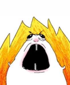 Cartoon guinea pig with flaming hair screaming in absolute rage