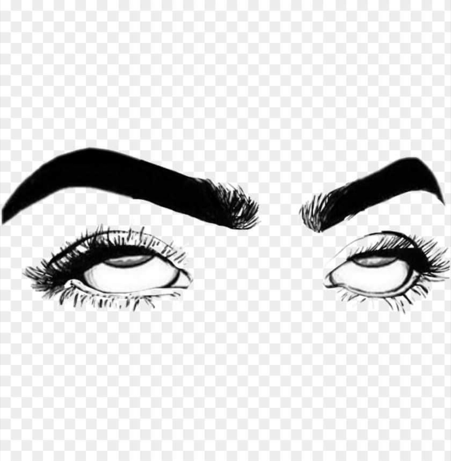 Drawn pair of eyes with thick brows delivering the heaviest side-eye imaginable