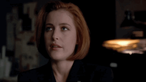 Scully from The X-Files glancing sideways with total skeptical detachment