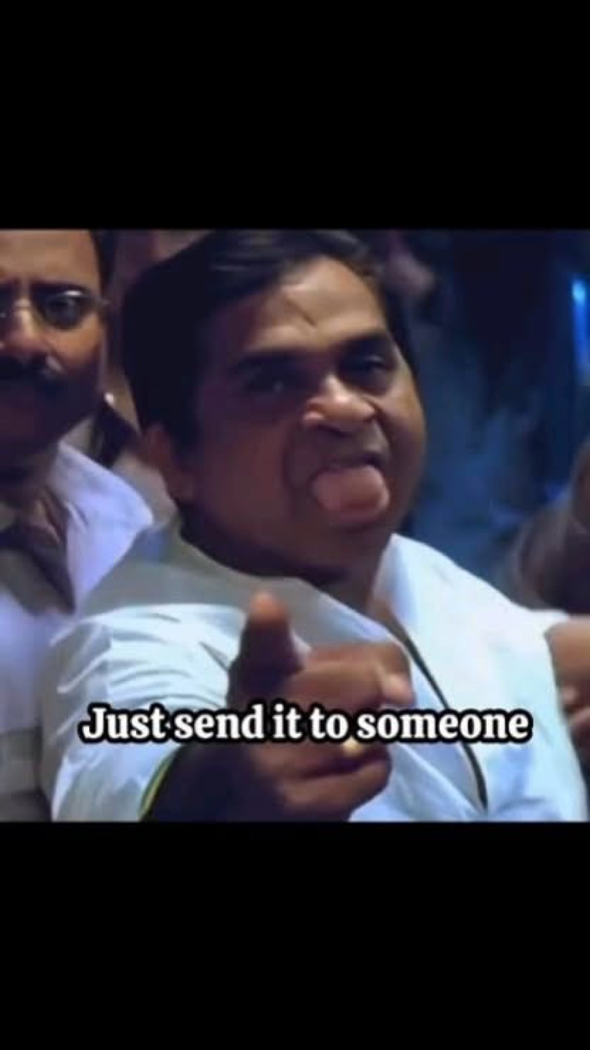 Brahmanandam pointing and grinning: 'Just send it to someone'
