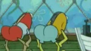 Mr. Krabs and Squidward bent over twerking together