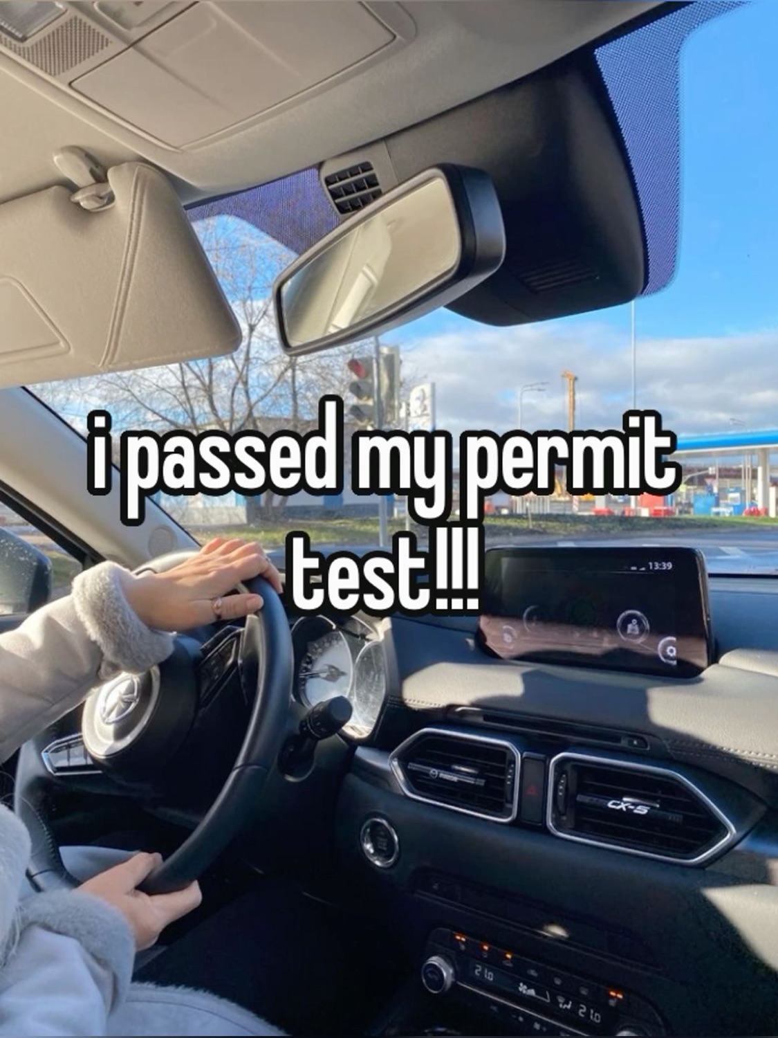 Hands on a steering wheel: 'i passed my permit test!!!'
