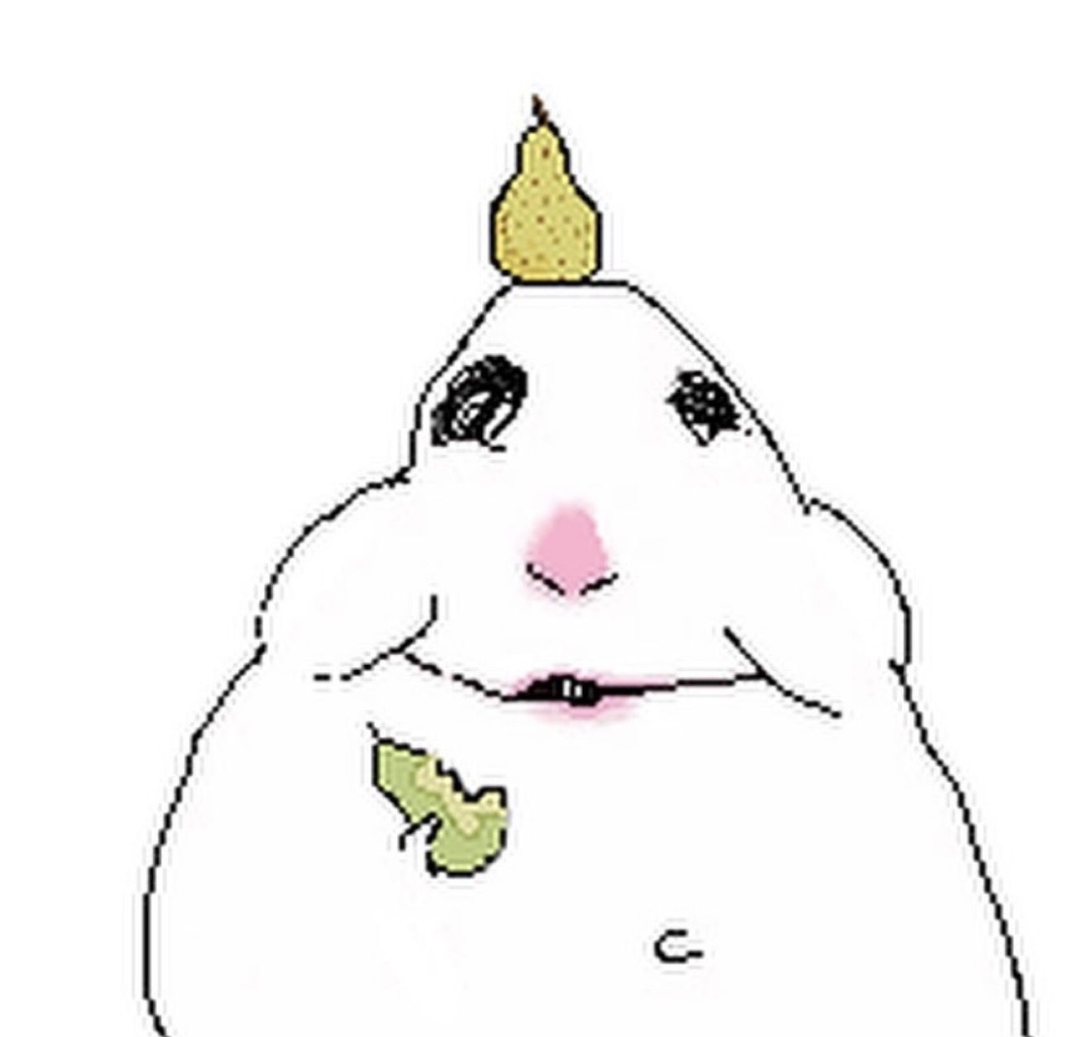 Chubby blob character eating a snack with a smug, self-satisfied look