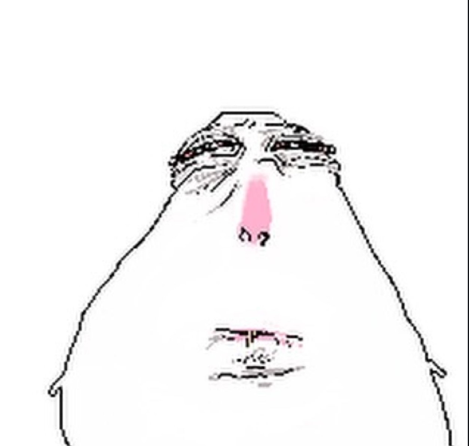 Crudely drawn blob face with squeezed-shut eyes and a wobbling frown