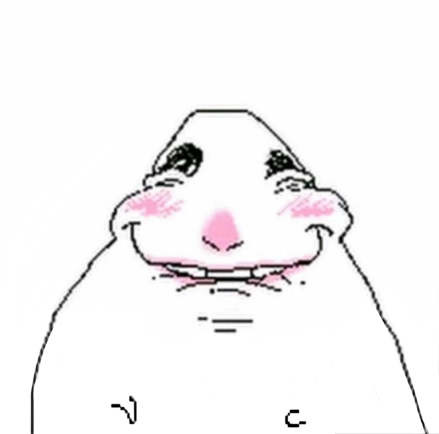 Chubby cartoon hamster with rosy cheeks and a wide grin looking smug