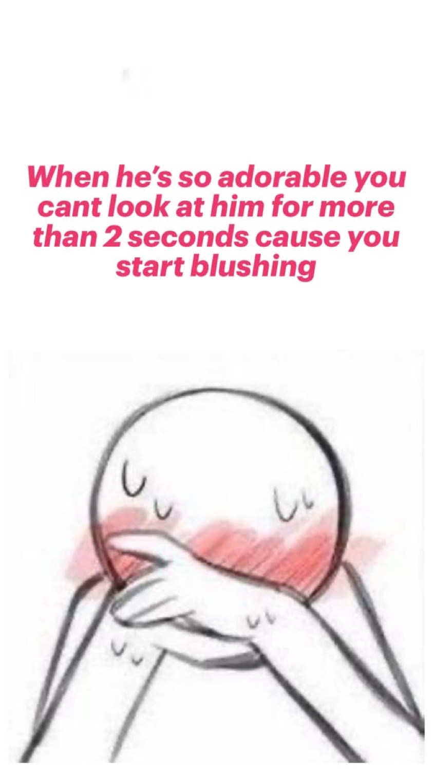 Sketched blushing face hiding behind its hands under a long text caption