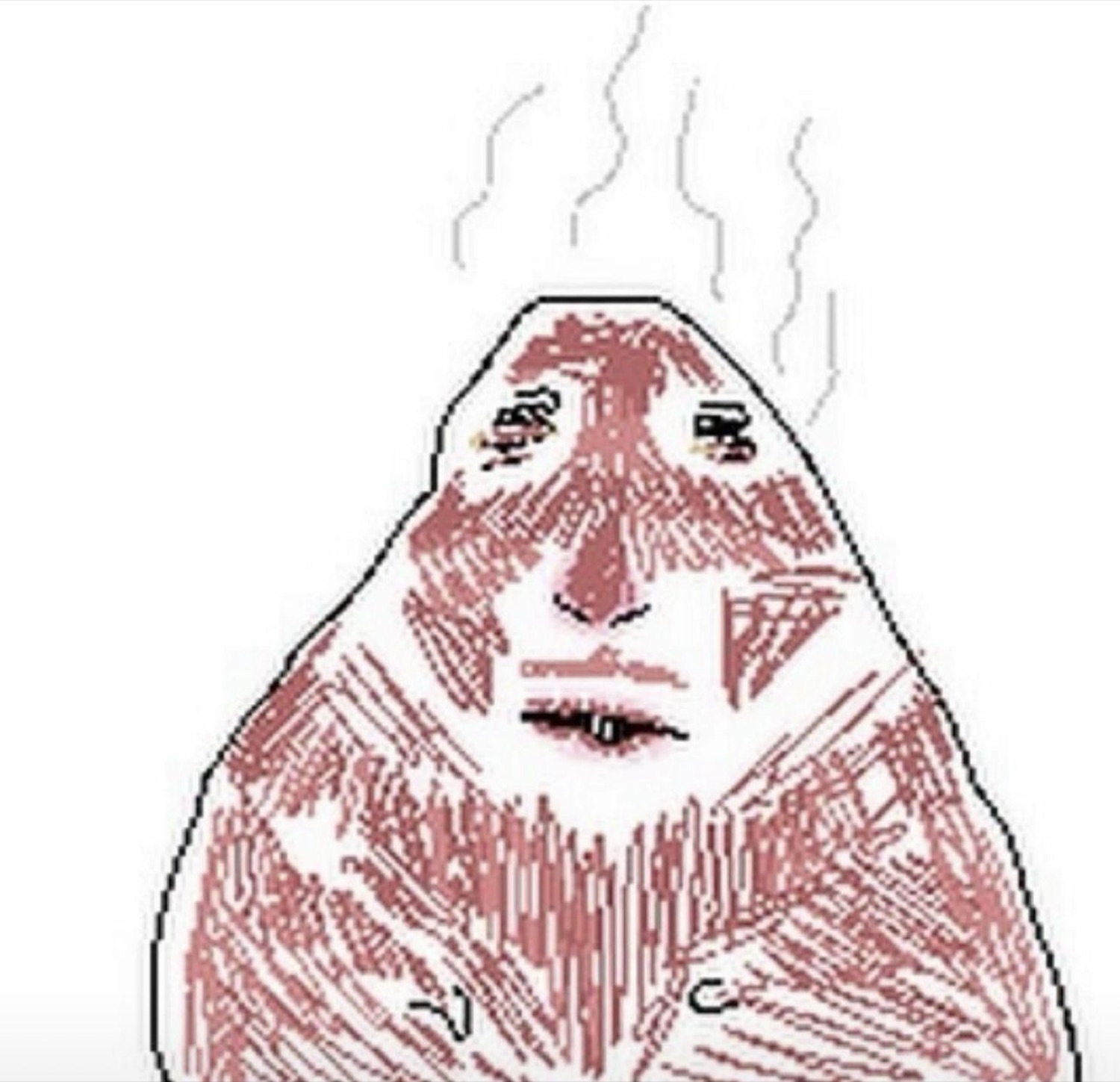 Crudely drawn blob face flushed bright red with steam rising off its head