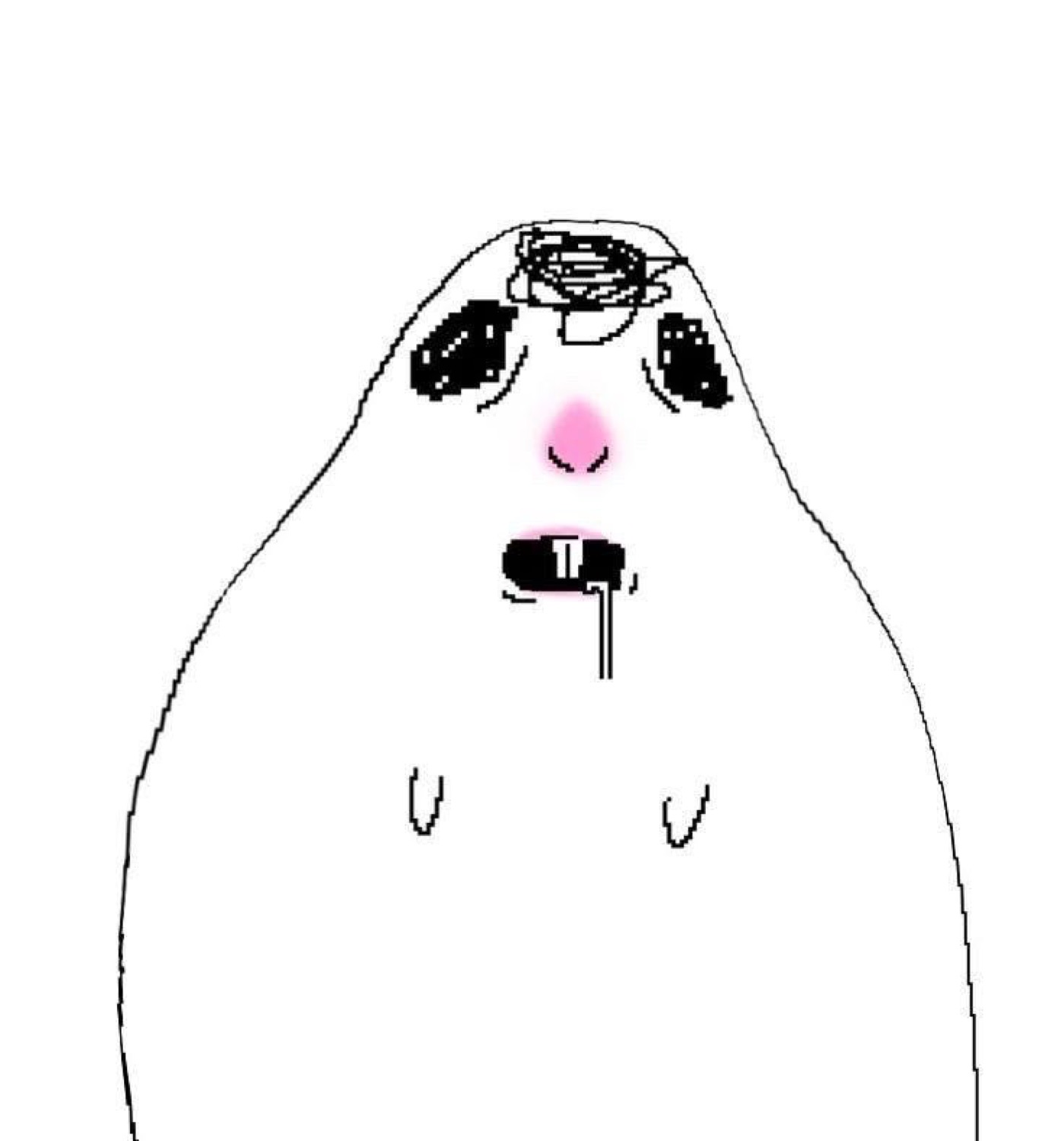 Minimal blob drawing with scribbled teary eyes and a small quivering frown