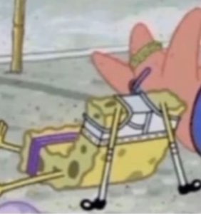 SpongeBob collapsed on the ground next to Patrick, totally worn out