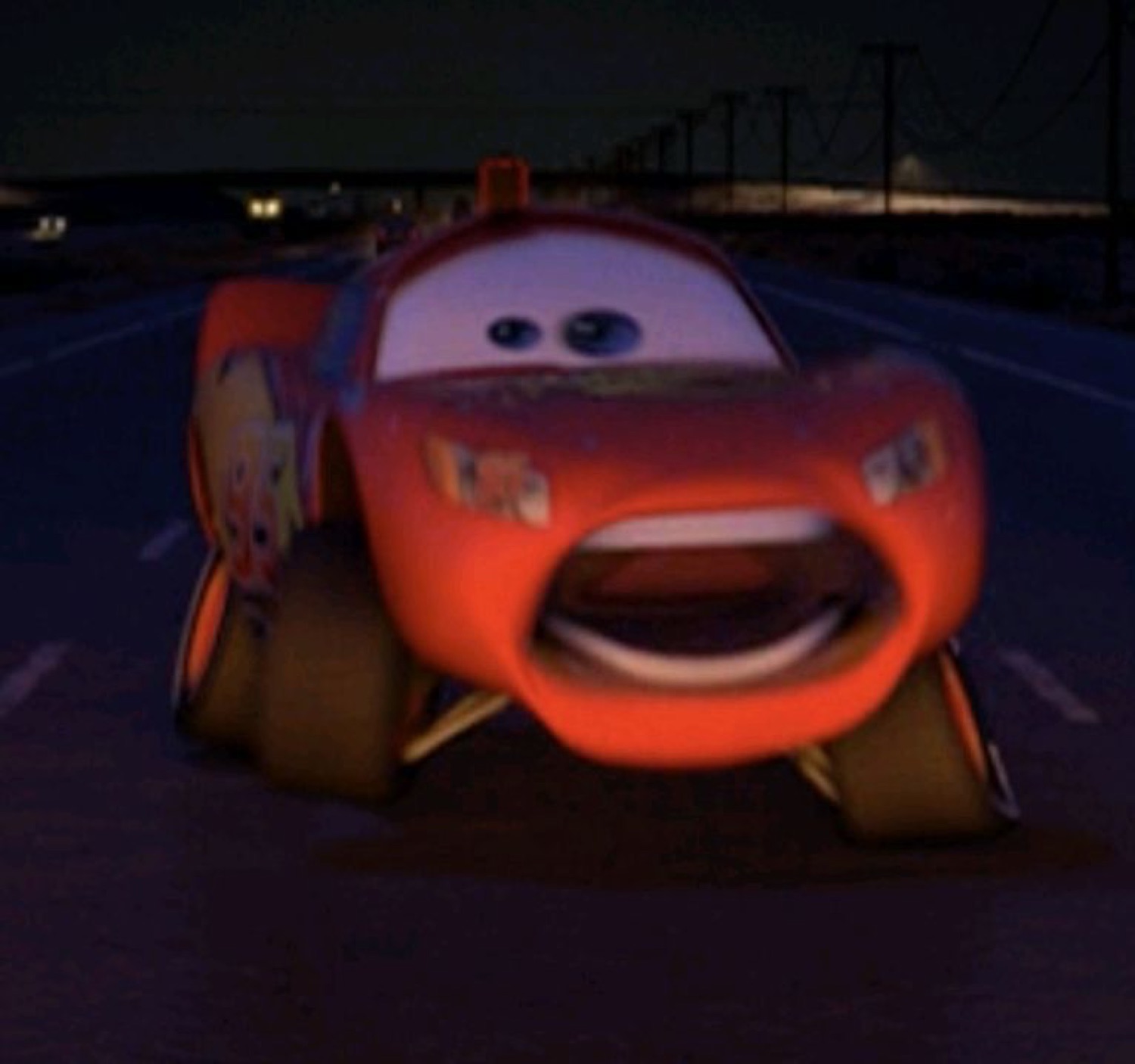 McQueen screaming at night with his mouth wide open