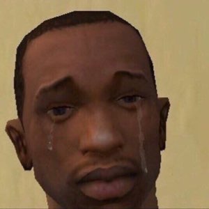 A GTA San Andreas-style character with tears streaming down a sad, defeated face