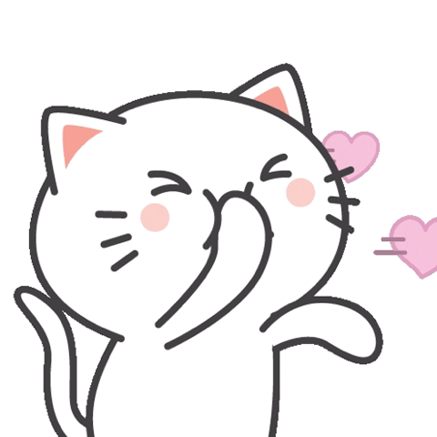 Cartoon cat blowing kisses with floating hearts