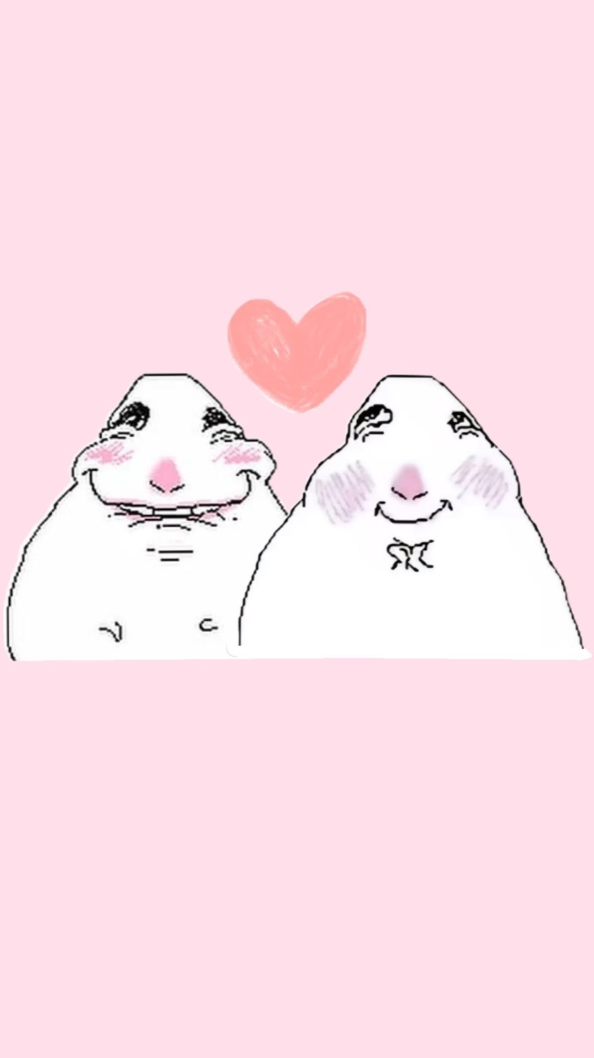 Two blushing blobs side by side under a heart