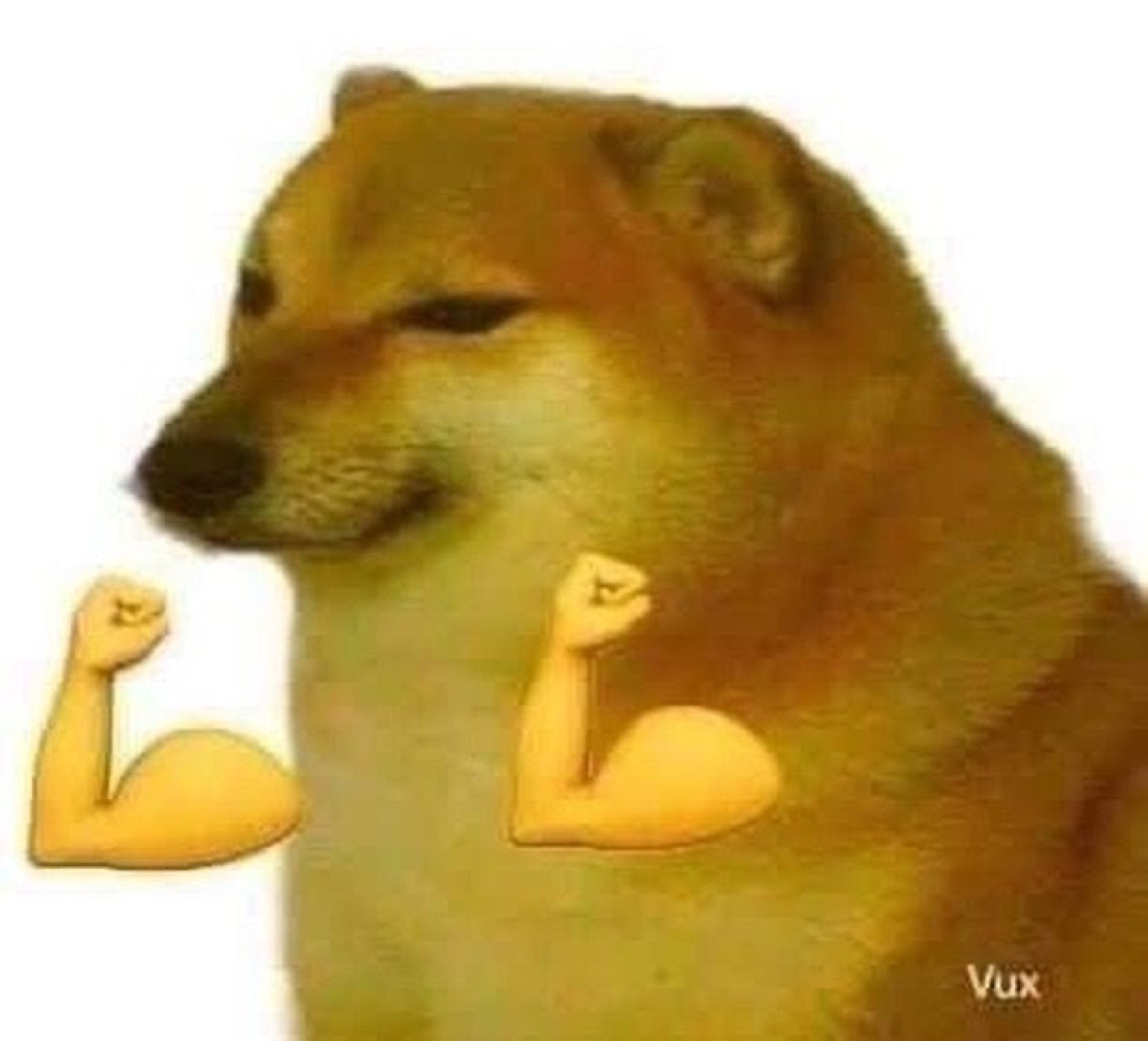 Cheems with two flexed-bicep emojis