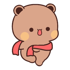 Cute cartoon bear in a red scarf skipping happily