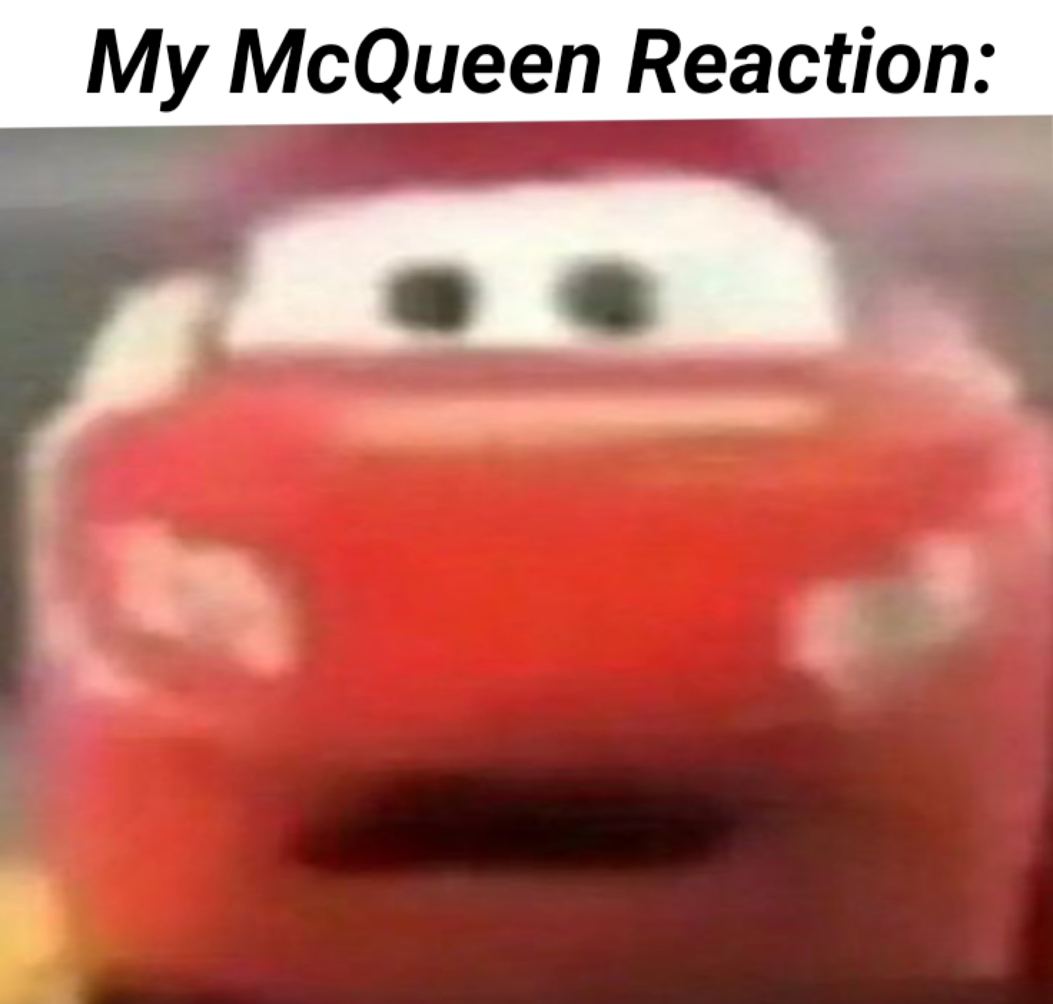 Blurry close-up of McQueen: 'My McQueen Reaction:'