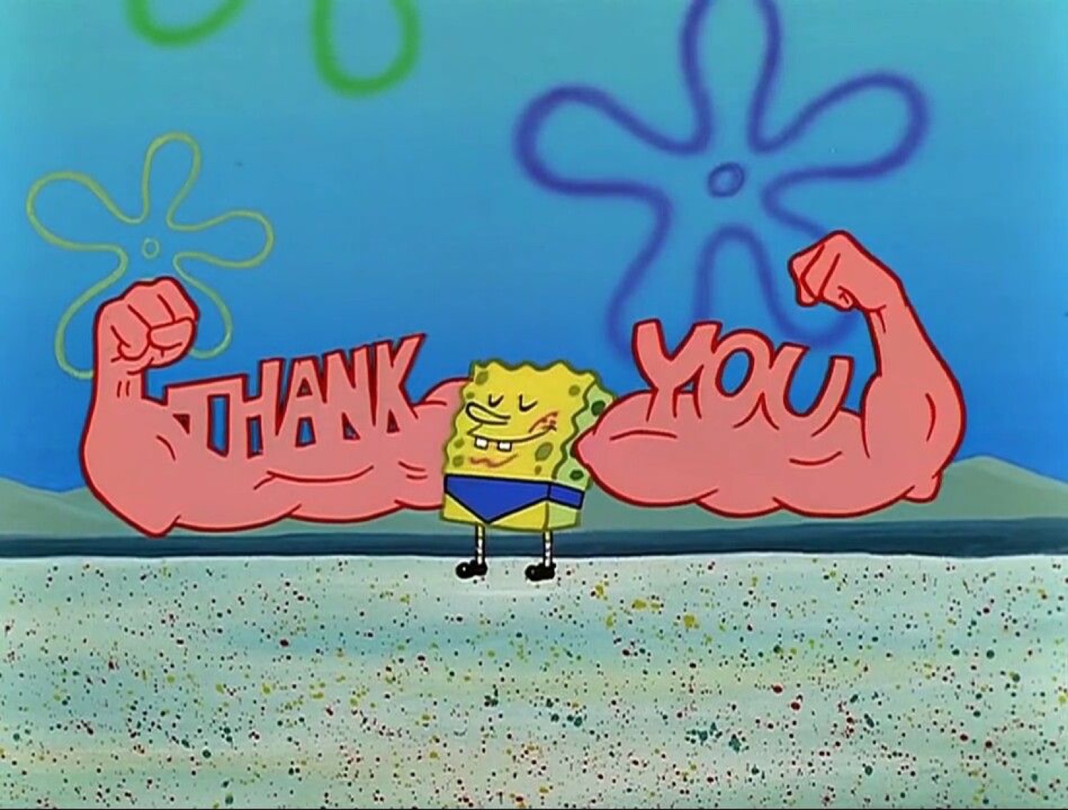 SpongeBob with huge flexed arms: 'THANK YOU'