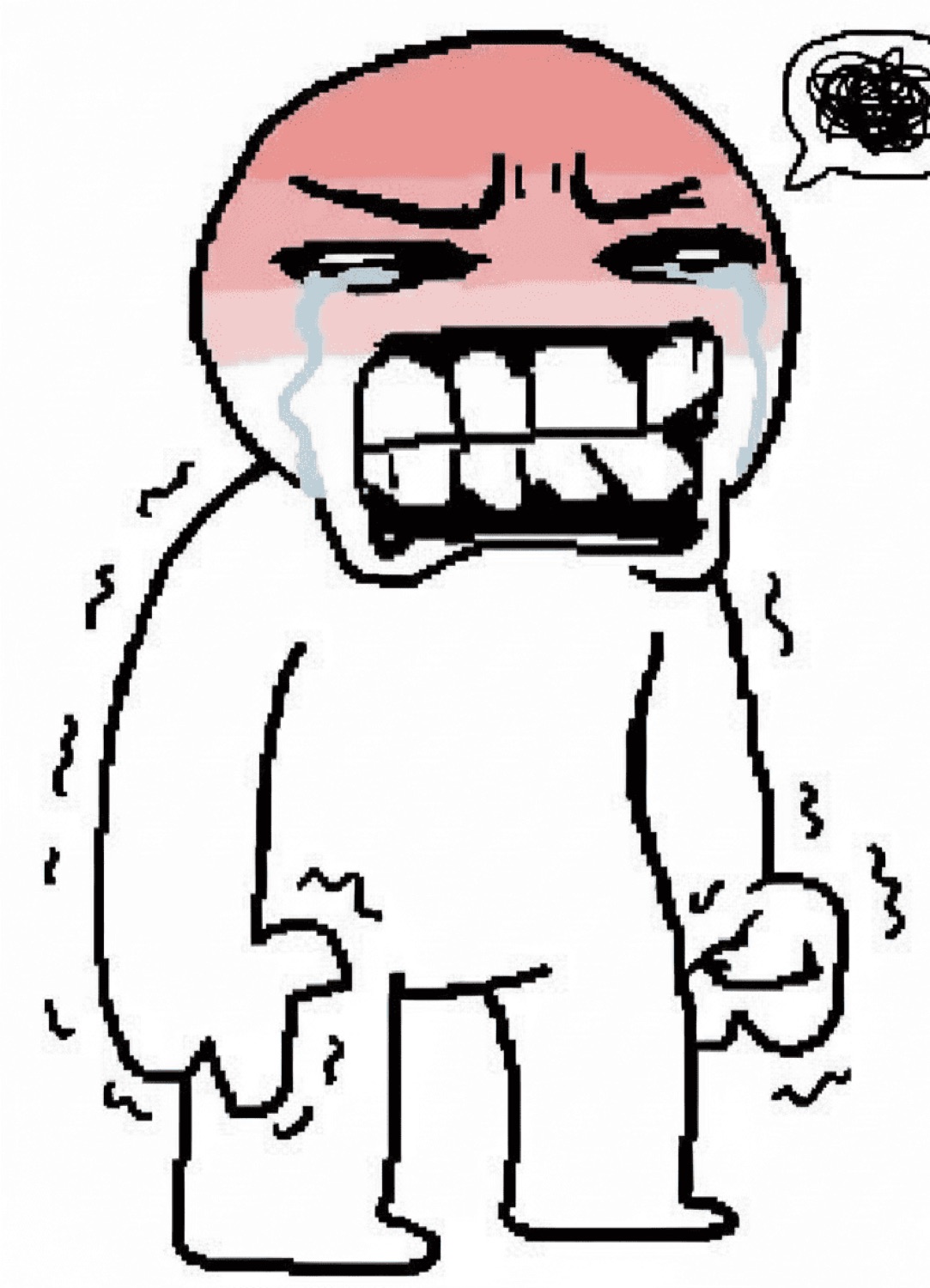 Red-faced cartoon figure gritting its teeth and shaking with pure rage