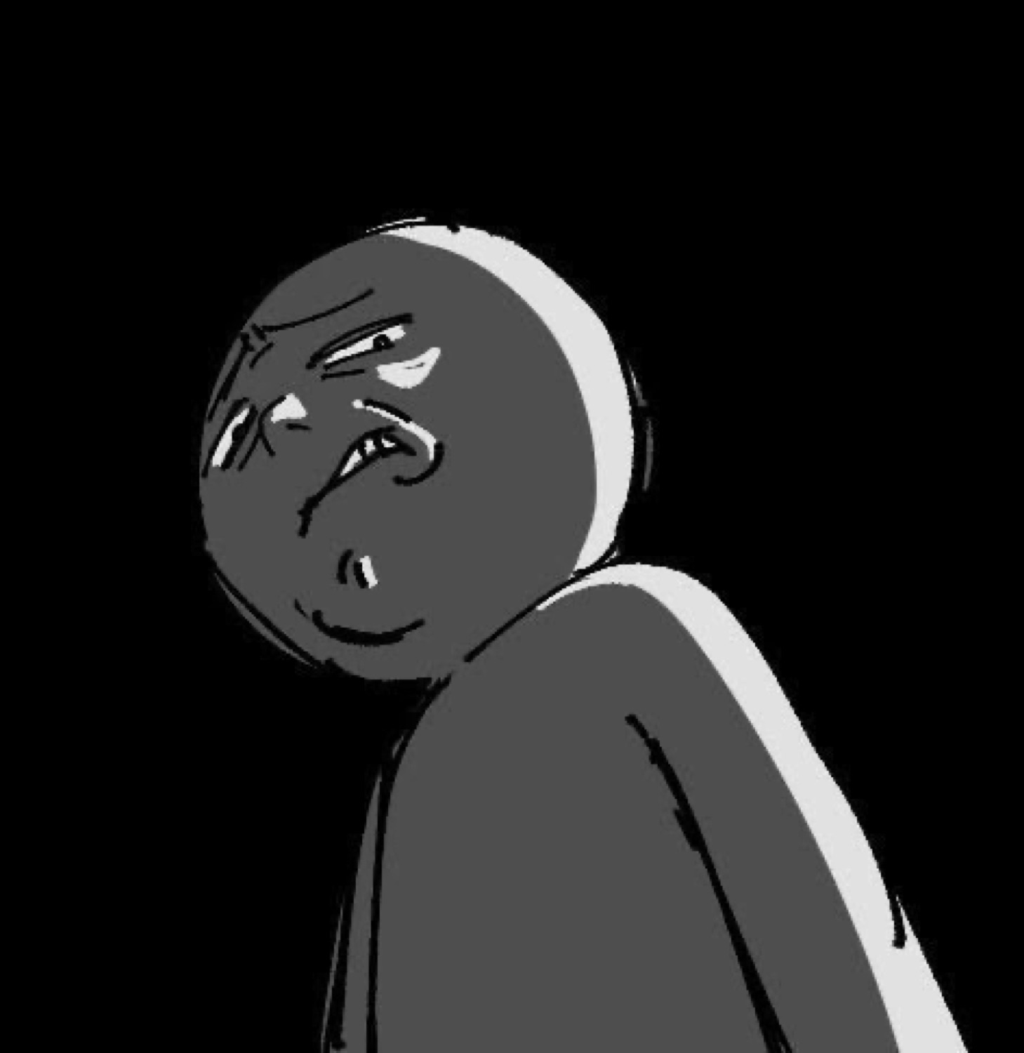 Rage-comic style stick figure looking up with a grimly satisfied smirk