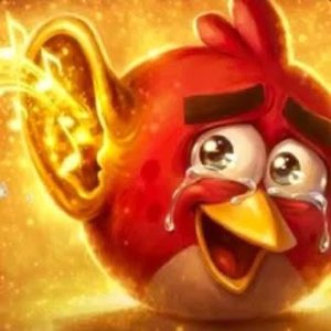 Angry Birds' Red beaming with joyful tears streaming down his glowing face