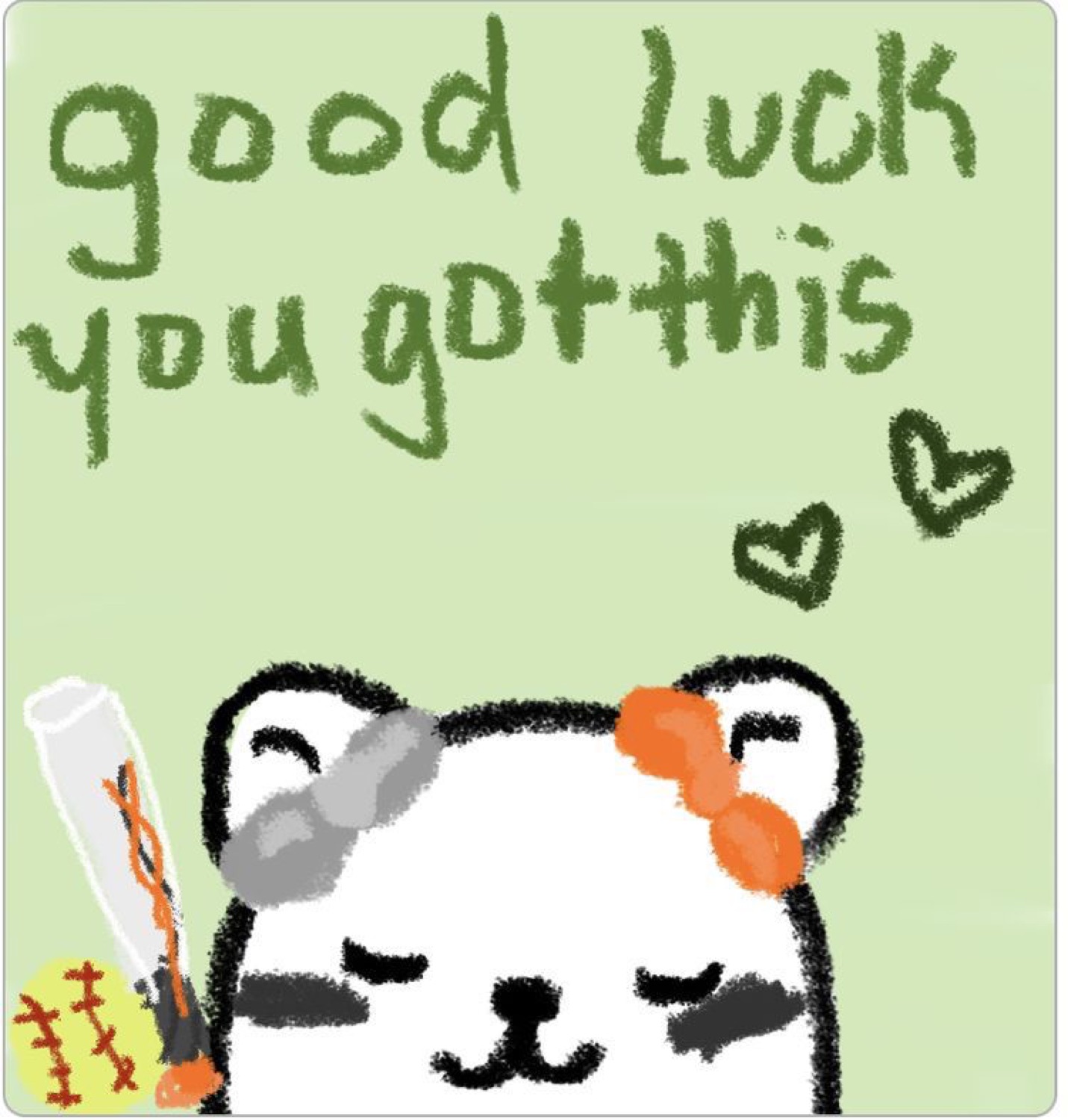 Doodle bear with a bow: 'good luck you got this'