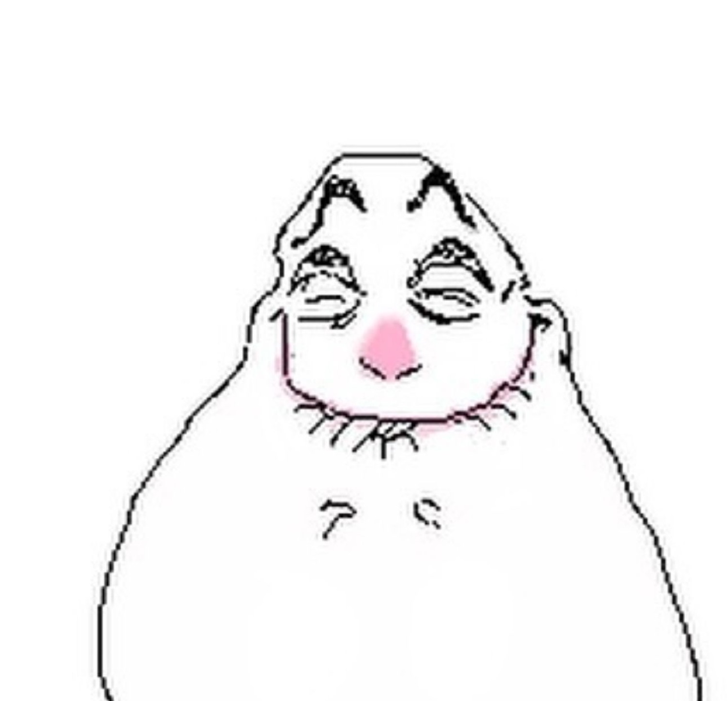 Crude MS Paint blob face with closed eyes and a tiny pleased, smug smile