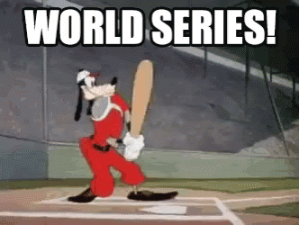 Goofy swinging a baseball bat, "World Series!"