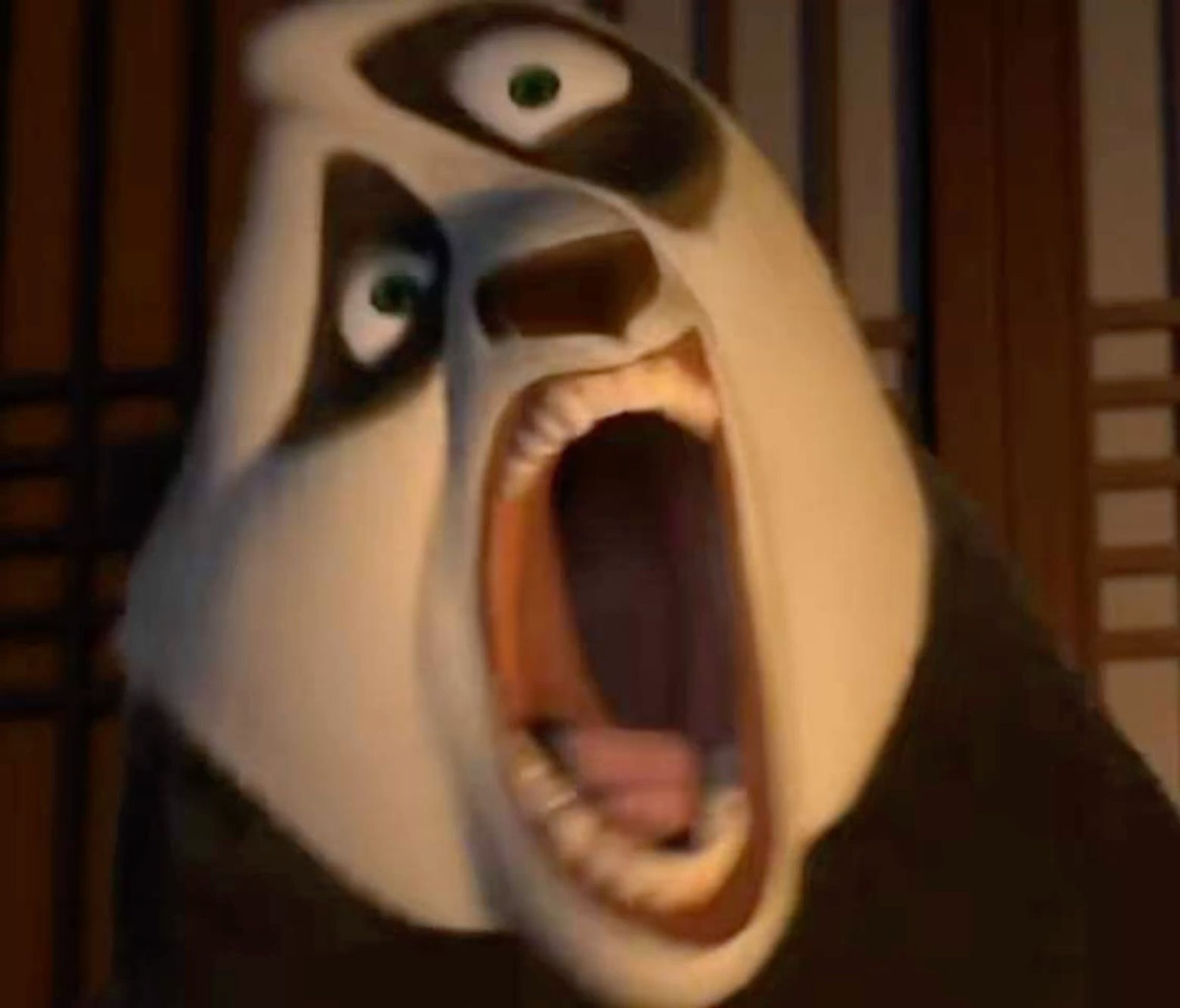 Po from Kung Fu Panda mid-scream with his mouth wide open in total disbelief