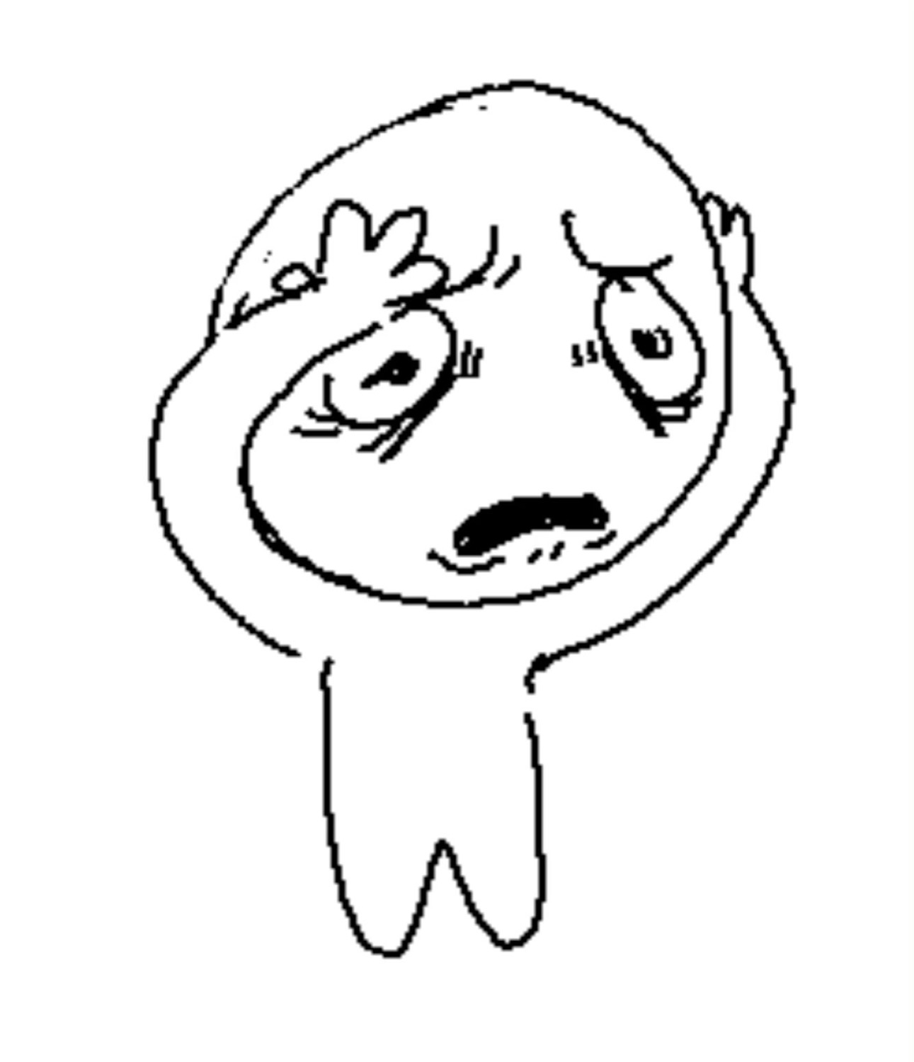 Doodle face clutching its head with a worried, frightened frown