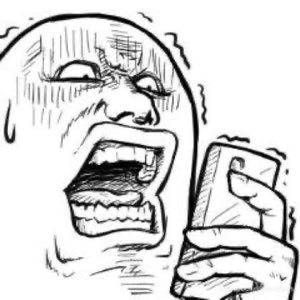Sketchy rage-comic face screaming and sweating at the phone in its hand