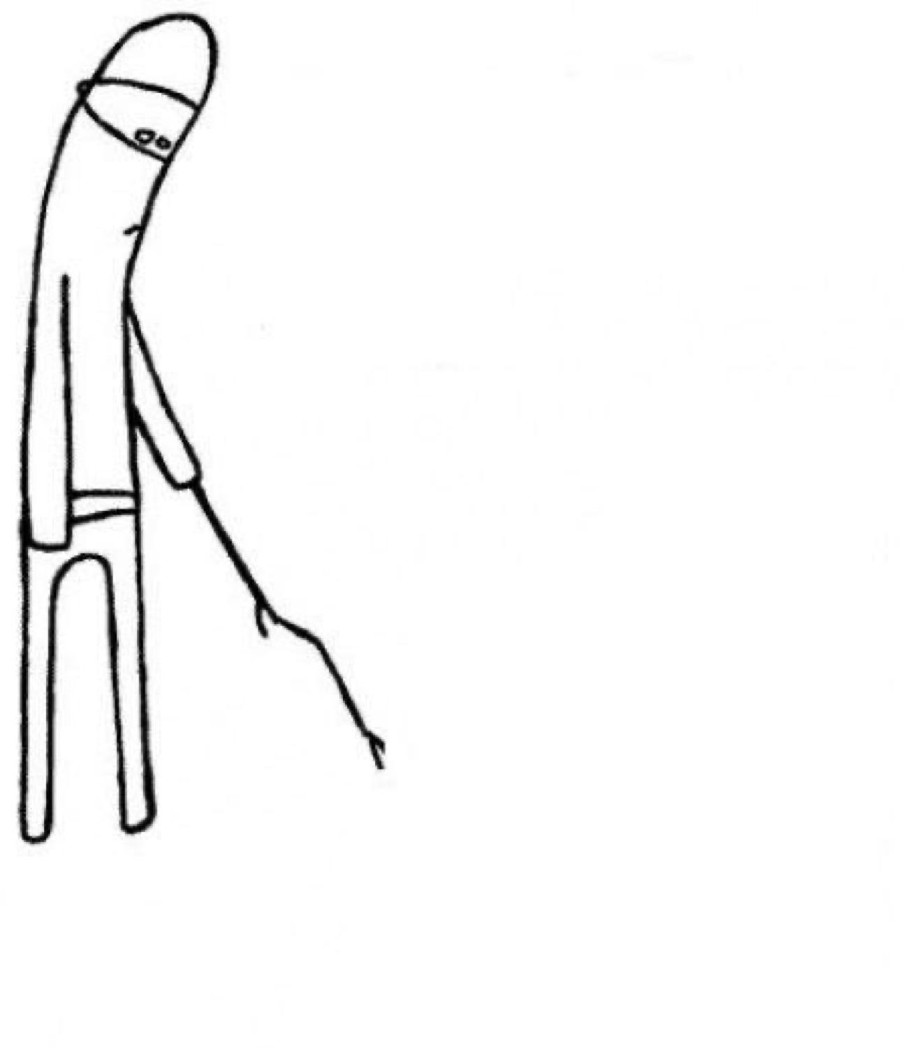 Doodle of a hunched stick figure slouching over dejectedly with a droopy head