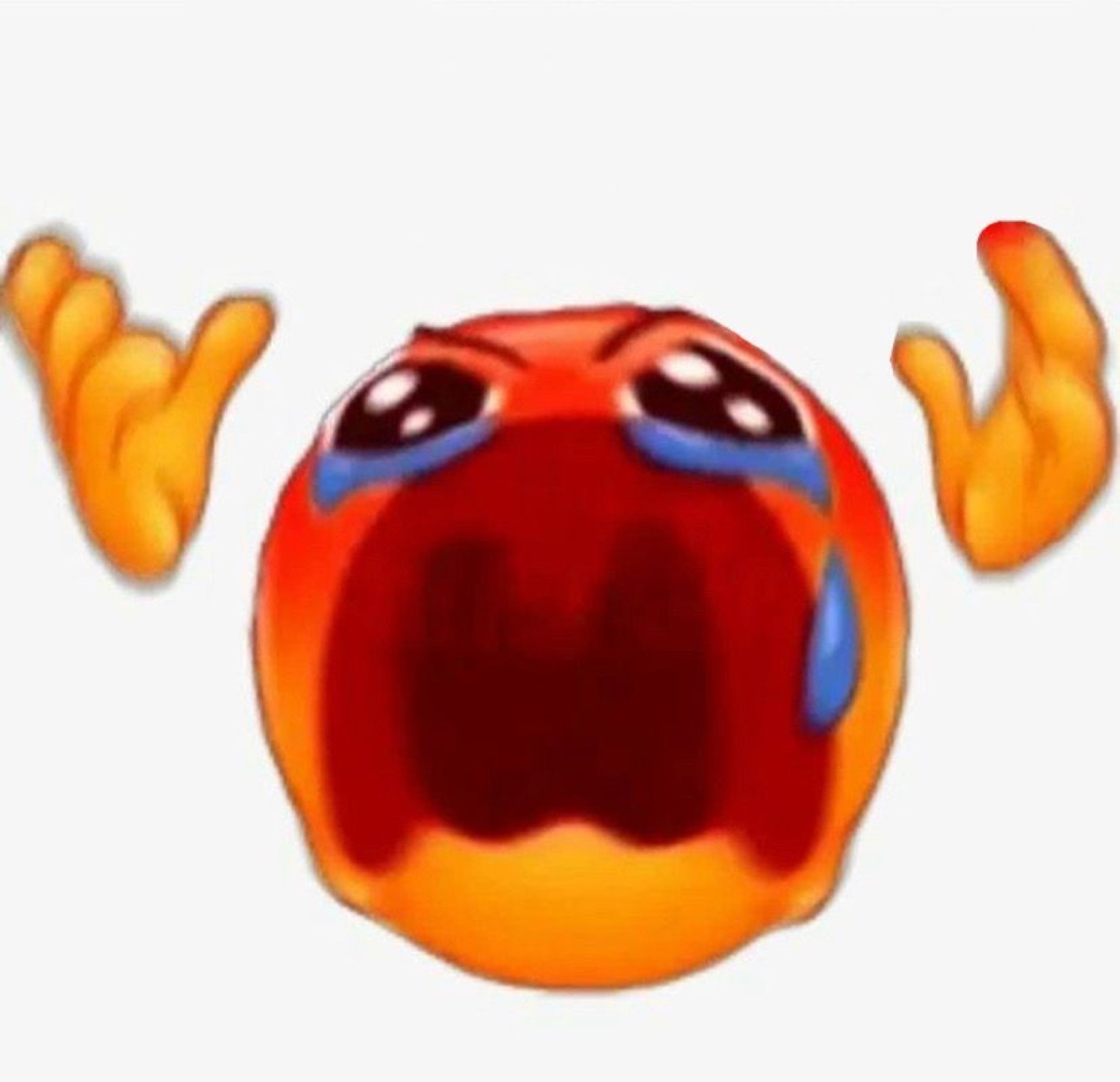 Red cursed emoji sobbing and screaming with tears streaming and hands up