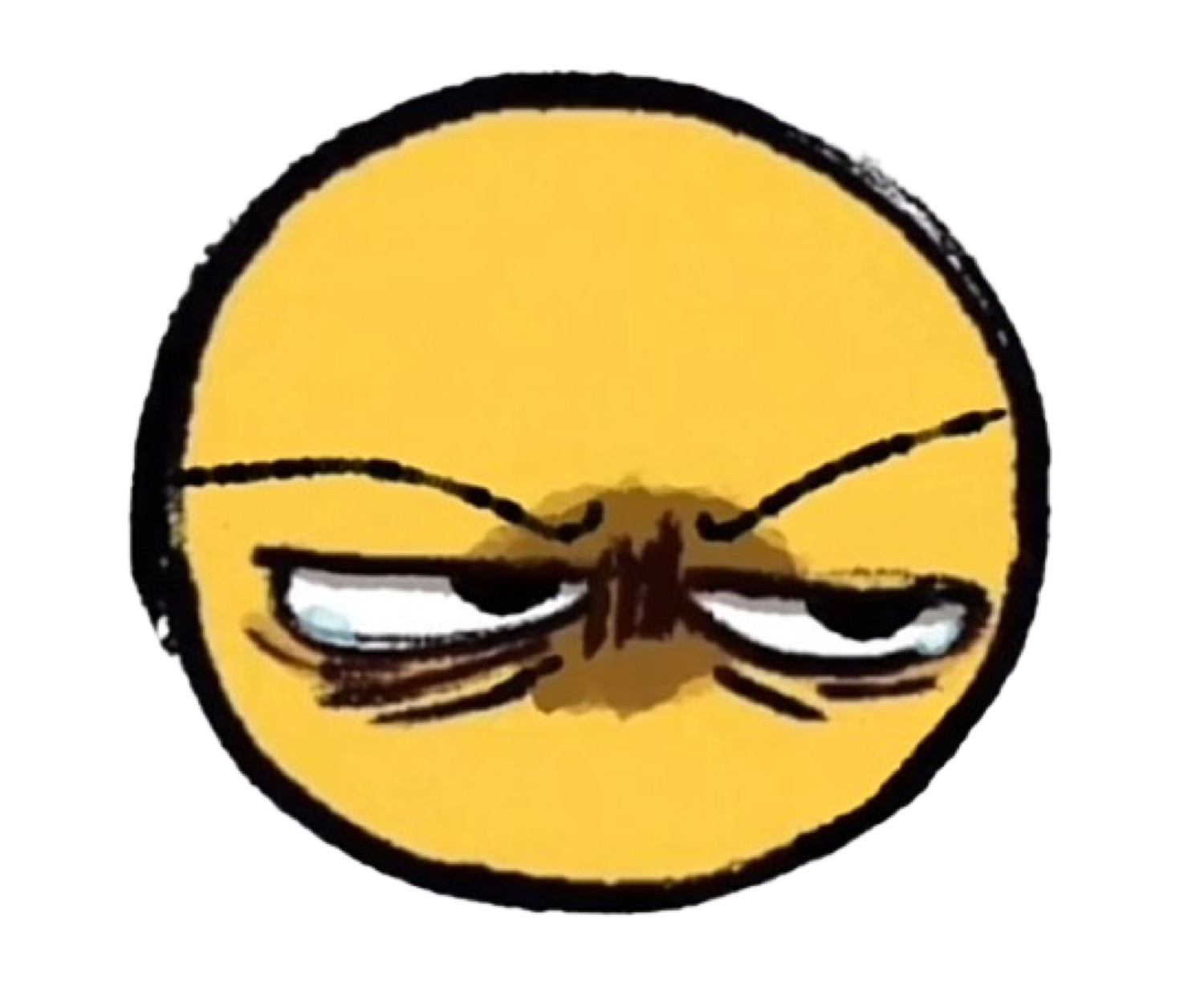 Yellow emoji face with narrowed eyes and a sly, smug little smirk