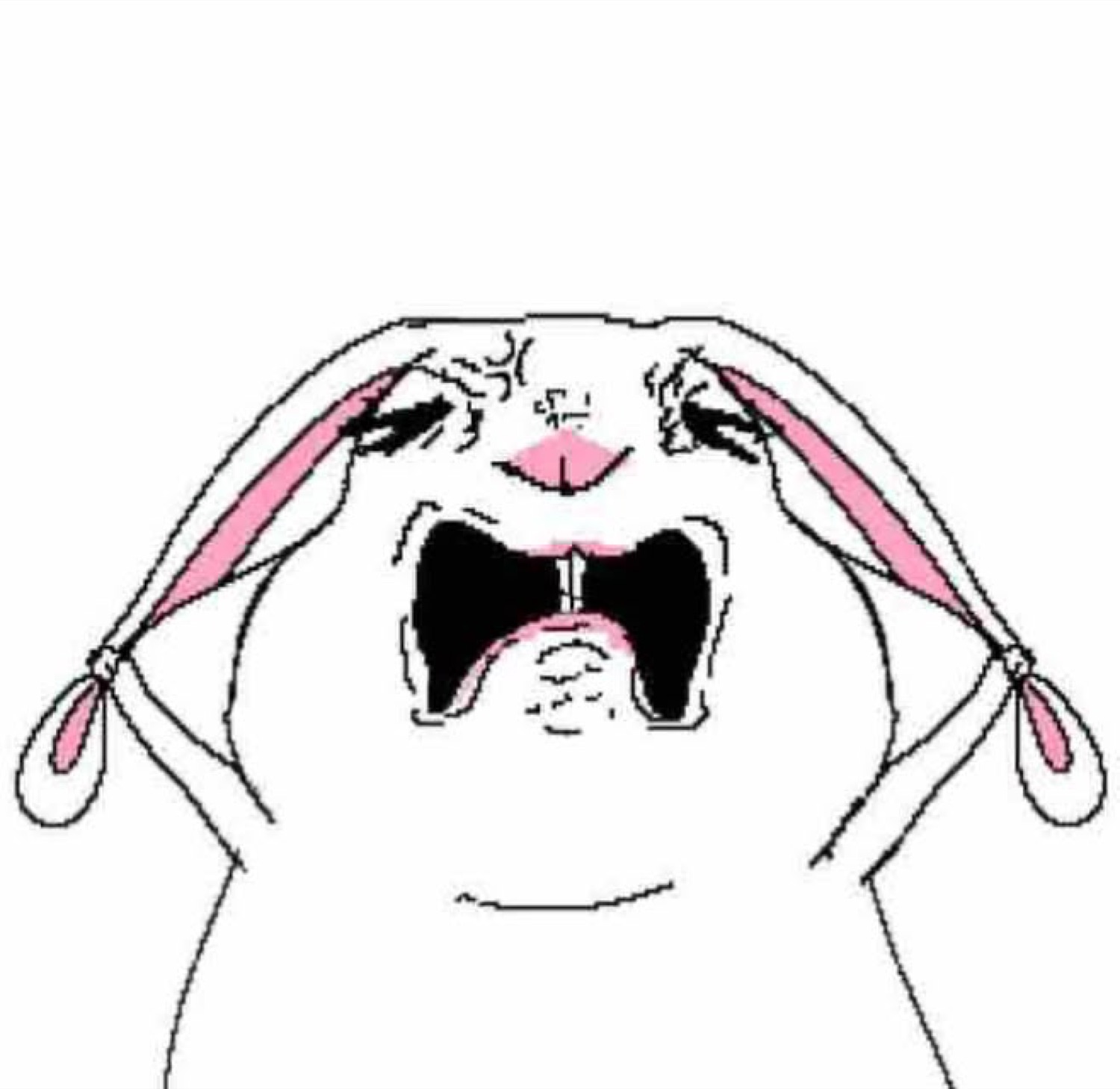 Crude bunny drawing bawling its eyes out with big teardrops streaming down