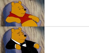 Tuxedo Winnie the Pooh two-panel: casual Pooh on top, fancy suited Pooh below