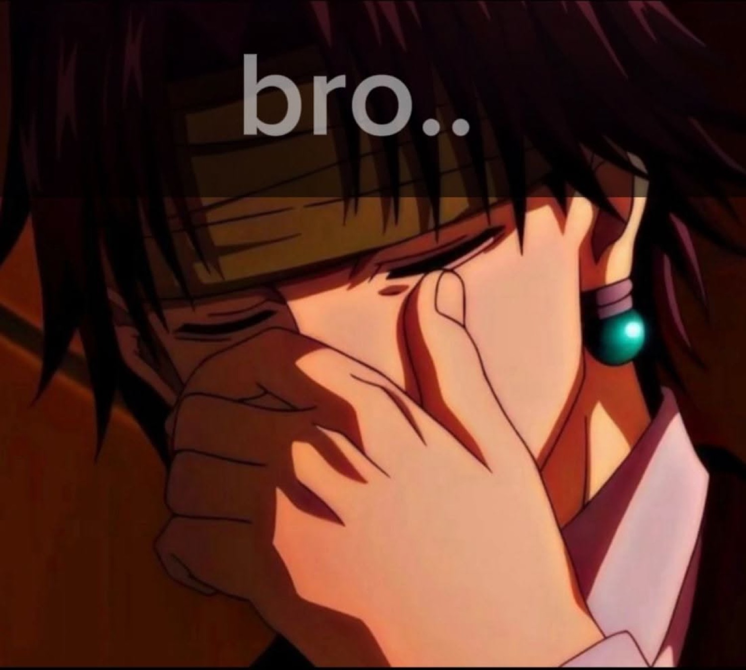 Anime guy pressing his face into his hand with pure 'bro..' energy
