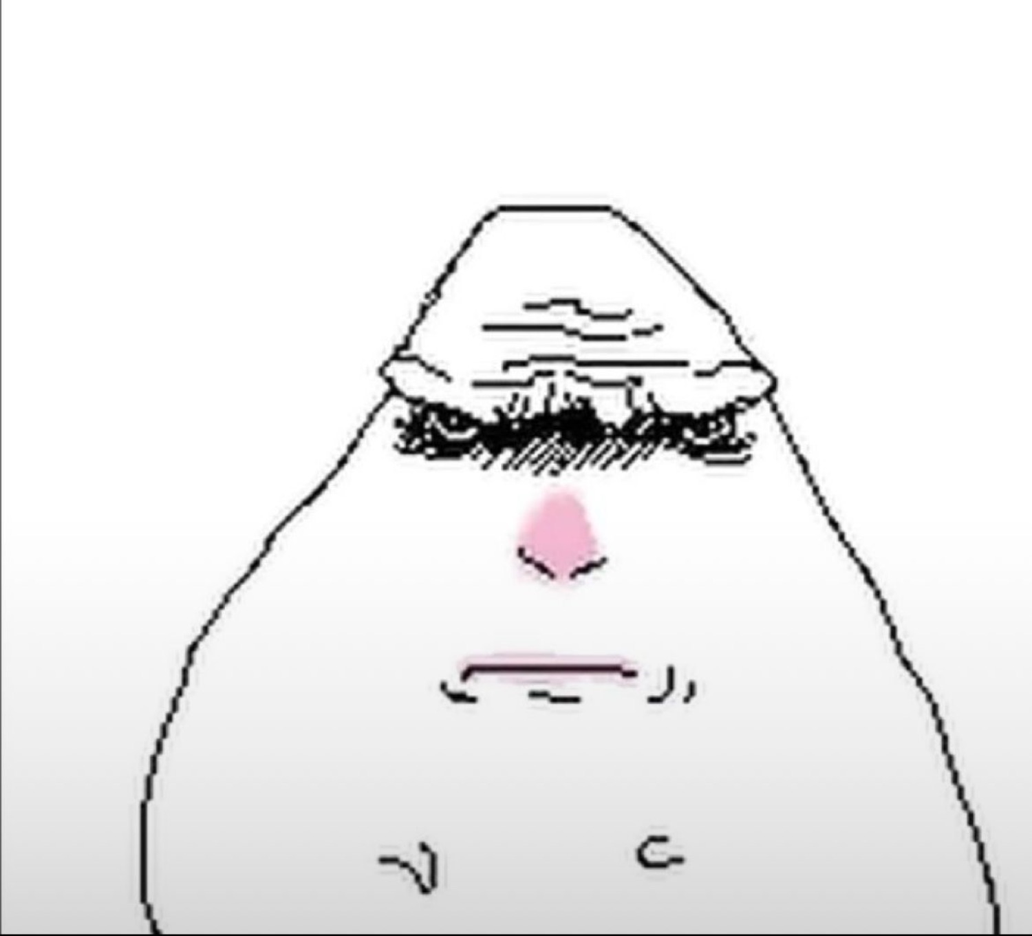 Blob cartoon character with heavy-lidded eyes and a flat frown, utterly unimpressed