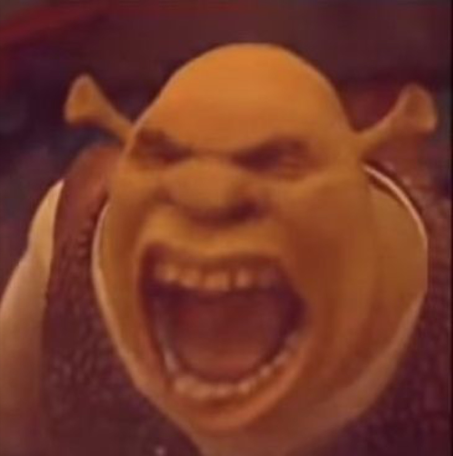Shrek absolutely losing it with a full-tilt open-mouth roar