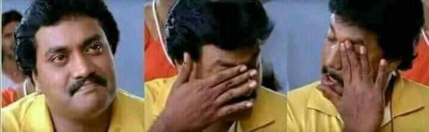 Three panels of Sunil crying with his hand over his face