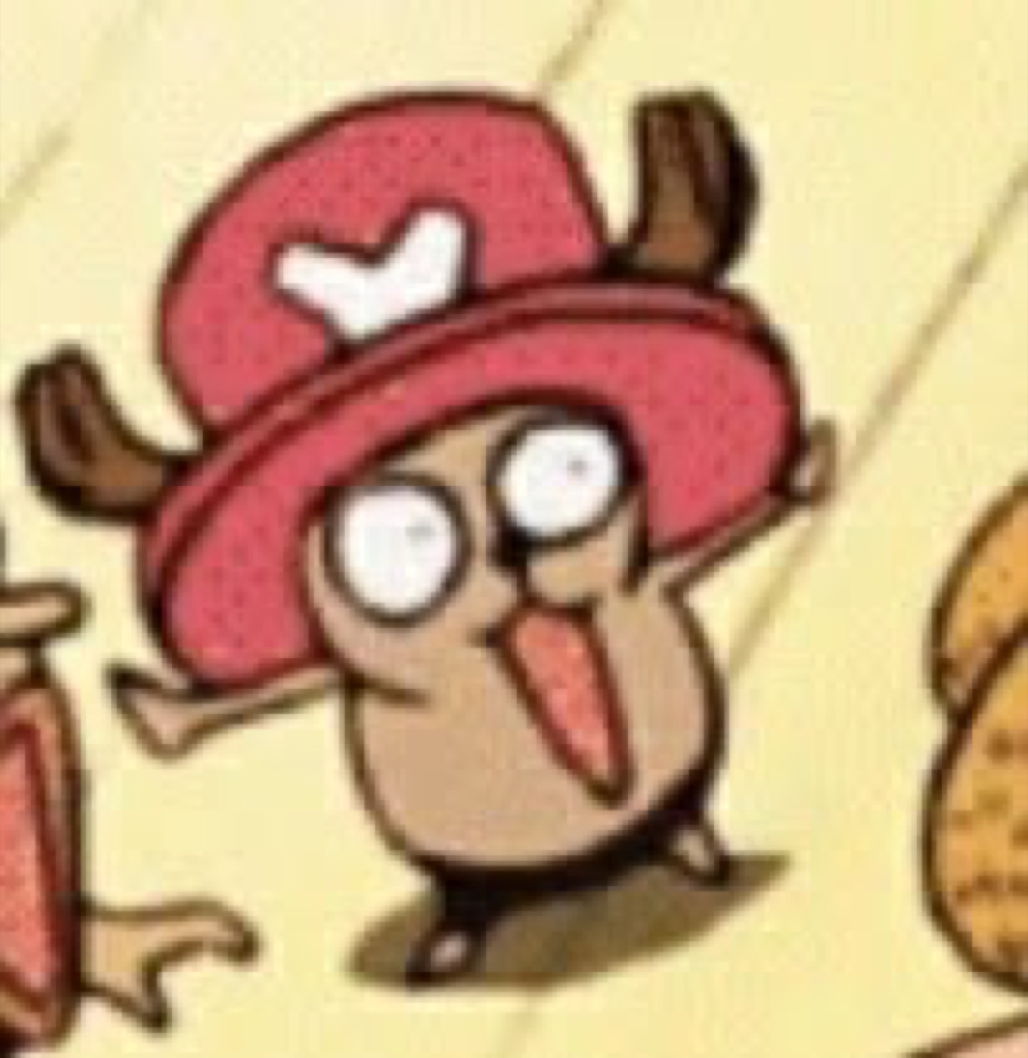 Tony Chopper frozen in wide-eyed panic with arms thrown out