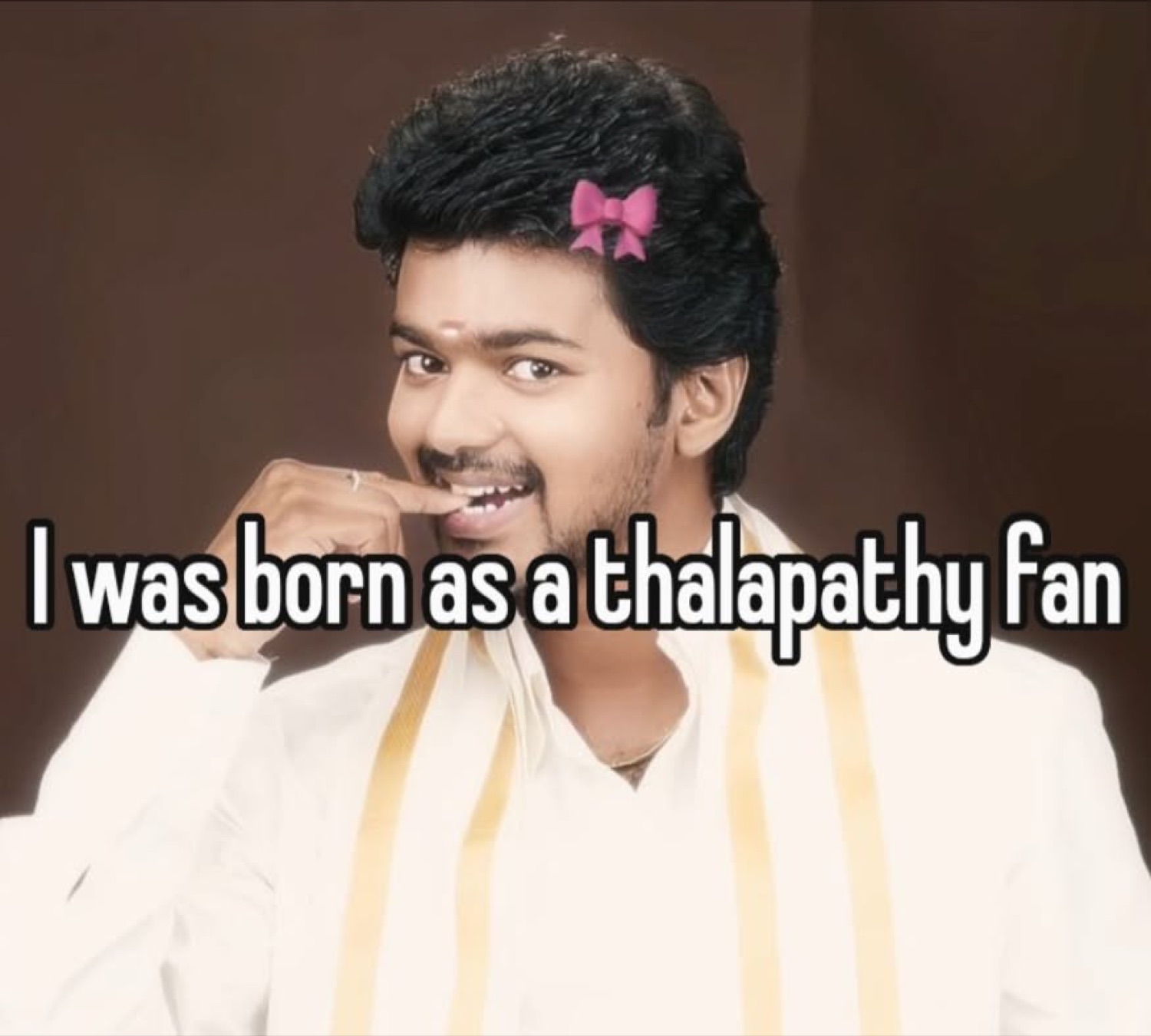 Vijay with a pink bow biting his finger shyly: 'I was born as a thalapathy fan'