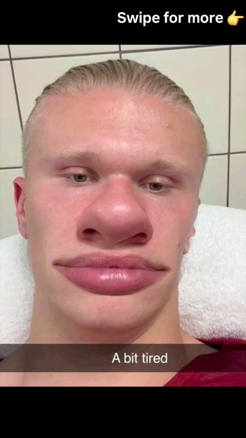 Erling Haaland selfie captioned 'A bit tired' with a completely deadpan face