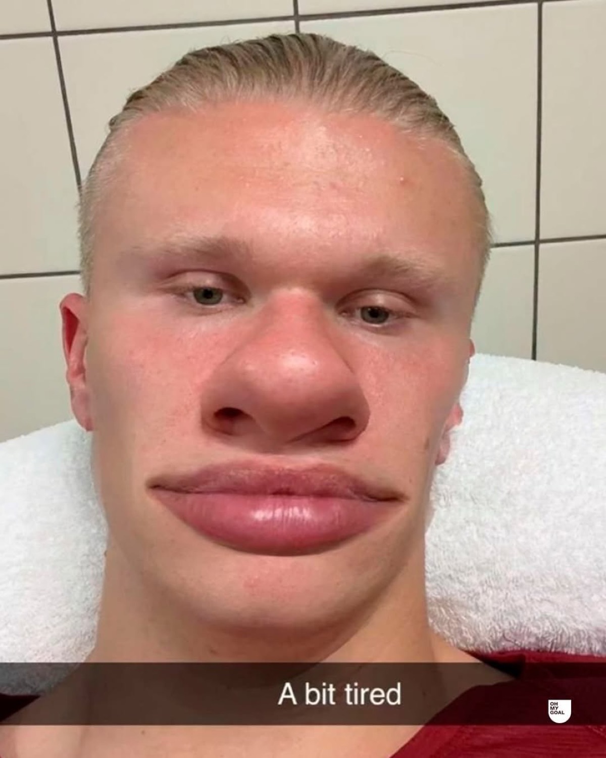 Erling Haaland selfie captioned 'A bit tired' with a completely deadpan face