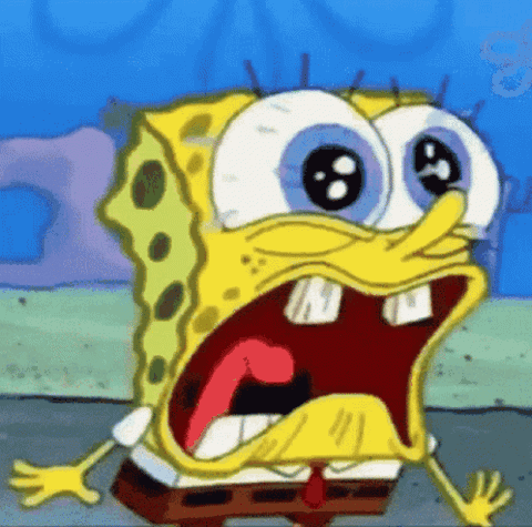 SpongeBob screaming in terror then running